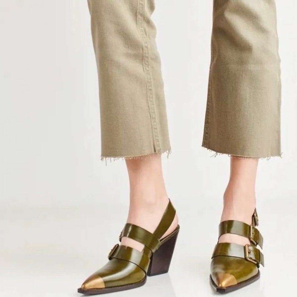 Free People Harley Slingback Heels Pointed Toe Khaki Green